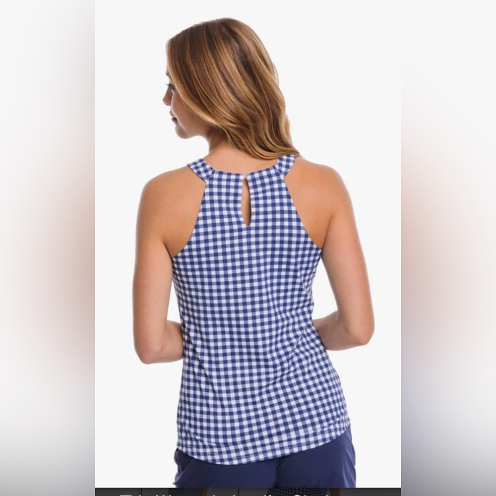 NWT Southern Tide Jennifer Gingham Performance Tank in Nautical Navy - Picture 2 of 10
